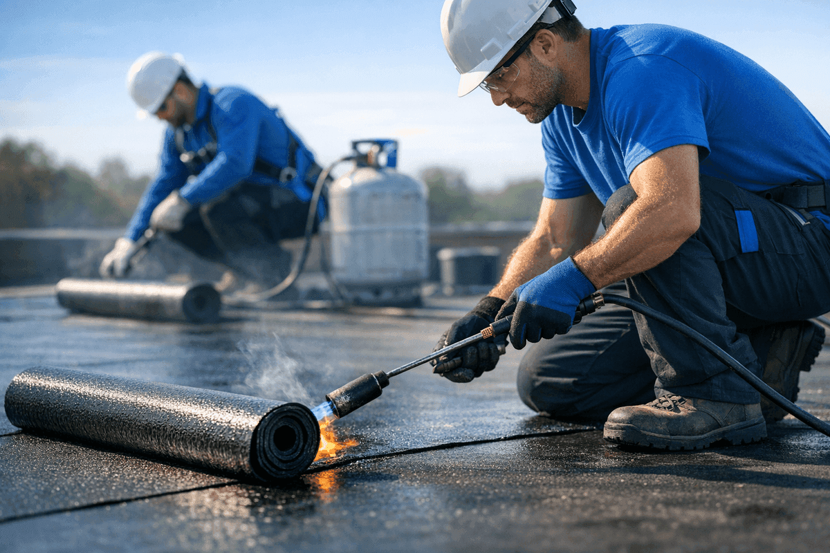 Modified Bitumen service by Roofer Houston Tex